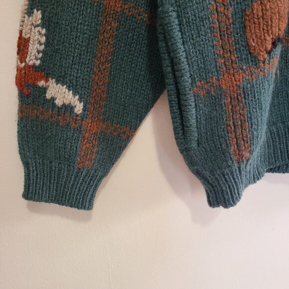 Vintage L.L.Bean 90s Animal Pattern Half-Zip Sweater Knit Size L Green - Picture 7 of 9
